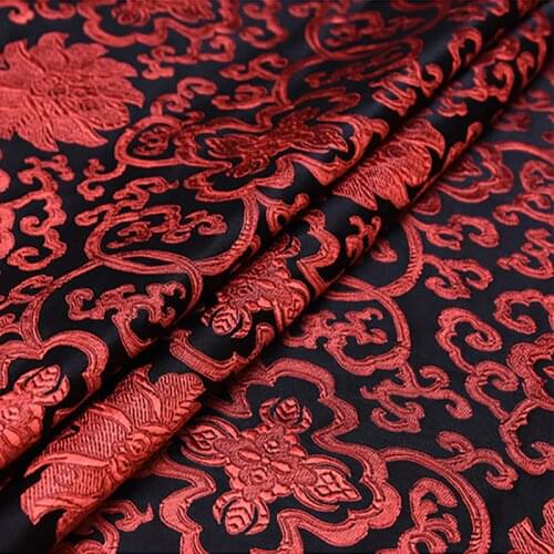 New arrival brocade yarn dyed red&black flower fabric for patchwork tissue telas bed sheet dress children cloth felt 100x75cm