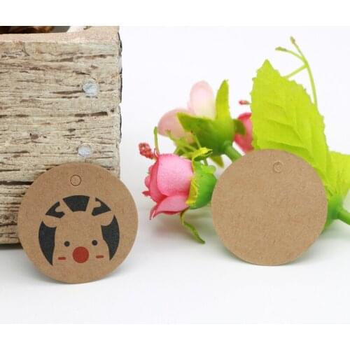 Clothes Gifts Cake Packaging Labels 100pcs/lot 3.5cm Kraft Print Cute Animal Round Shape Tags for Flower Cosmetics bottle Drink