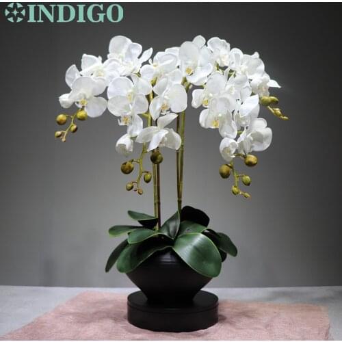 INDIGO -Flower Arrangment Moth Orchids (4Pcs Orchid+3Pcs Leaf) Real Touch Flower Dining-Table Decoration Wedding Phalaenopsis