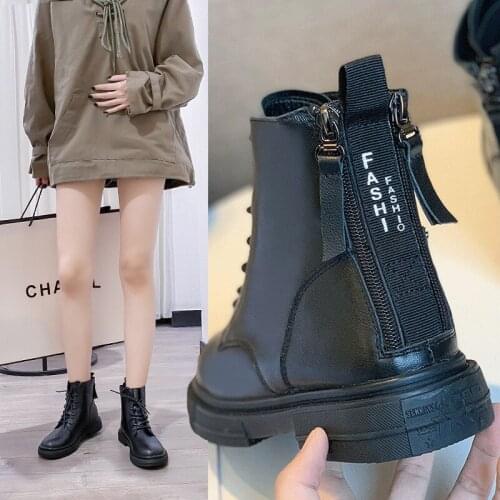 2020 Autumn Winter Leather Womens Shoes Casual Cowhide Flat Zipper Womens Boots Martin Boots Women British Style Short Boots