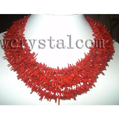8 Strands Red Coral Chip Necklace 19" 20"