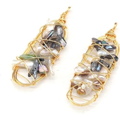 Natural Freshwater Pearl Pendant Copper Wire Winding Pearls Charms Pendant for Women Jewelry Making DIY Necklace Earring 20x40mm