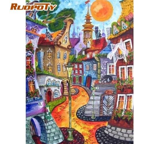 RUOPOTY Towel City Landscape Painting By Numbers Kits For Adults Diy Oil Paint By Number Modern Home Decor Wall Art Picture