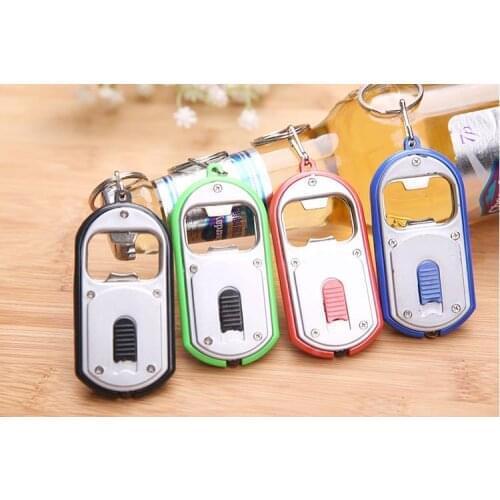 Quevinal 500pcs New Arrival Creative Vintage 3 in 1 LED Flashlight Torch Keychain With Beer Bottle Opener Key Ring Chain Keyring