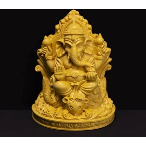 Elephant Carved Boxwood, God Ganesha, Lucky Decorations, God of Wealth, 5 Sitting Car Decoration