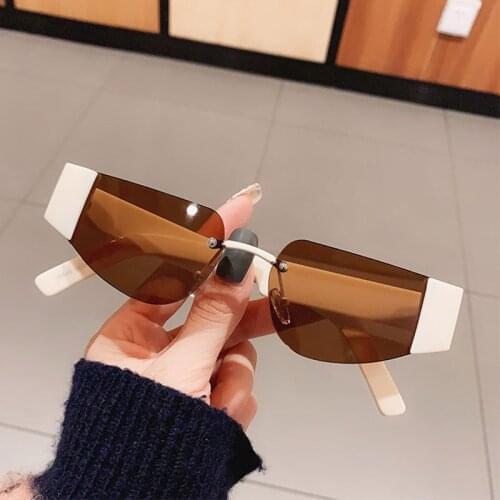 Fashion Rectangle Sunglasses Women Rimless Cat Eye Shades Vintage Brand Design Narrow Frame Sun Glasses Men Women Oculos De Sol