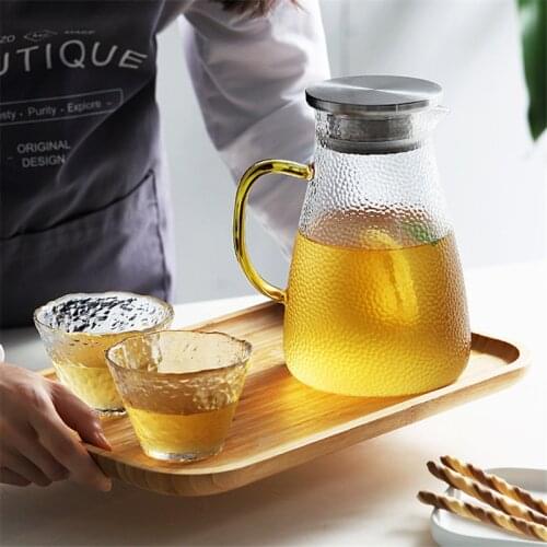 Large Capacity Nordic Glass Water Bottle Juice Jar Jug Hot/Cold Water Pitcher Heat-resistant Transparent Glass Kettle Tea Pot