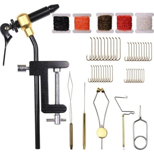 Fly Tying Vise 360° Rotary Fly Tying Tools Bobbin Holder Threader Whip Finisher Bodkin Hackle Plier with Fly tying line material