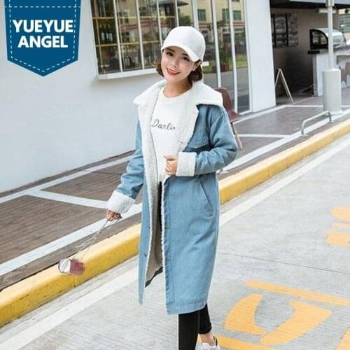 Vintage New Fashion Thick Denim Trench Coat Winter Long for Women Single Breasted Overcoats Super Warm Outwear Female Plus Size