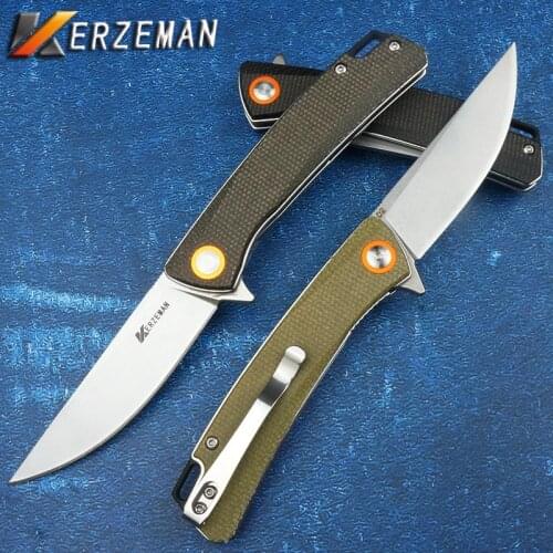 Kerzeman D2 Bldae Outdoor Ball Bearing Knives Tactical Survival Folding Knife Camping Pocket EDC Tools High-End Linen Handle