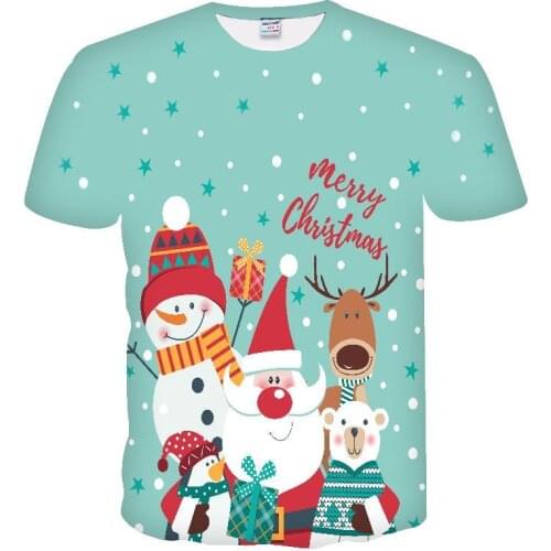 Funny T shirts Christmas T-shirts Men Xmas Tshirts Casual Santa Claus T shirt 3d Snowman Print Party Tshirt Printed Short Sleeve