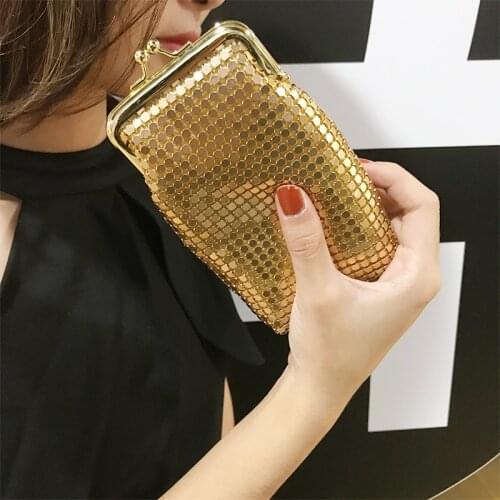 Women Mini Bags Crystal Silver Sequins Crossbody Shoulder Bags Retro Handbags Luxury Small Metal Chain Purse Ladies Evening Bags