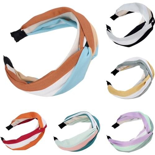 Women Girl Fashion Cloth Cross Color Block Twist Knot Hairhoop Headwear Headband