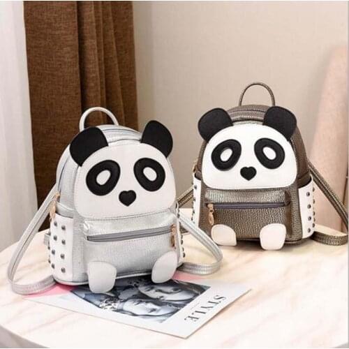 Free Shipping Fashion Lovely Panda Small Backpack Women High Quality Leather Double Shoulder Bags Girls Casual SchoolBag Totes