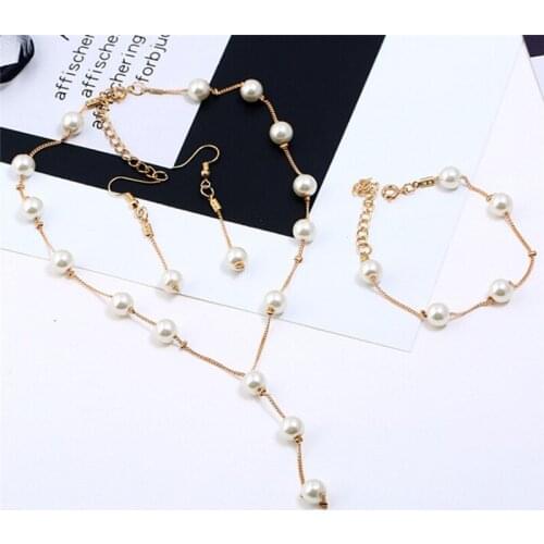 1Set Elegant Simulated Pearl Bridal Jewelry Sets Wedding Jewelry Leaf Crystal Gold Silver Plated Necklaces Bracelet Sets