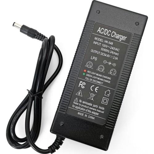 10PCS/LOT Liitokala 48V/54.6V Charger, for 48V 18650 battery pack, 2A/2000mA charging current, INPUT:100-240V DC 5.5*2.1 Plug