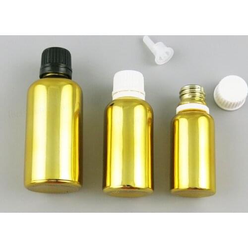 12 x New Design 5ml 10ml 20ml 30ml 50ml 100ml Refillable Gold Glass Bottle With Tamper Evident Cap1OZ Glass Cosmetic Container