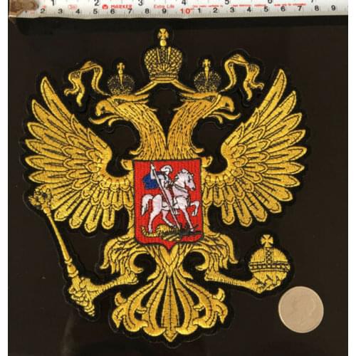 18cm Gold Crown Eagle Patch High Quality 3D Embroidery Applique Iron on Transfers for Clothing Sewing Fabric DIY Jacket Stickers