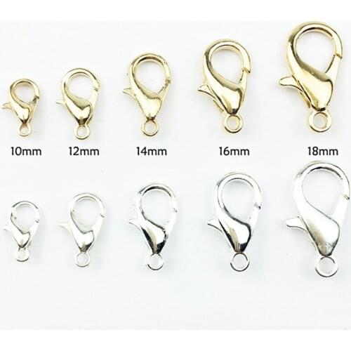 20pcs/lot Lobster Clasps Zinc alloy Jewelry Finding Clasp Hooks for Diy Necklace & Bracelet Chain Making 10/12/16/18MM