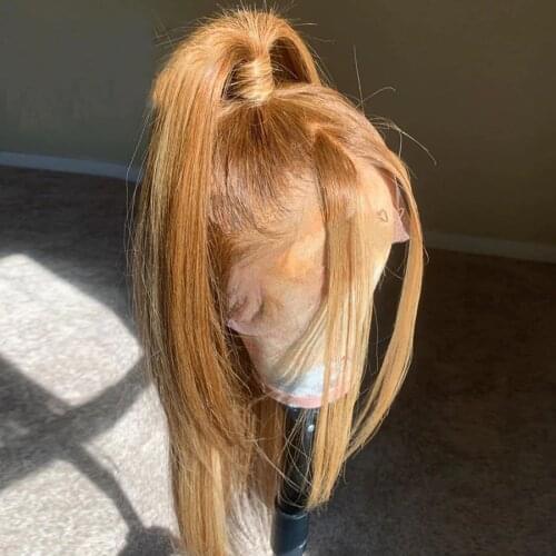 26Inch Glueless Honey Blonde Silky Straight Lace Frontal Wig For Women Human Remy Hair With Baby Hair Natural Hairline Brazilian