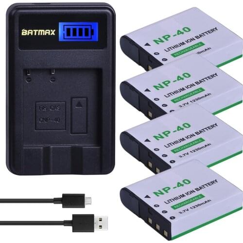 4PCS 1230mAh NP-40 NP40 Camera Battery +LCD USB Charger for Casio EX-Z400 FC100 FC150 FC160S P505 P600 P700 Z300 Z600 EX-Z850