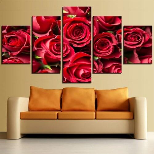 5 Pieces Red Roses Canvas Painting Flowers Posters Plants Pictures Valentines Day Wallpapers For Home Decor Modern Art