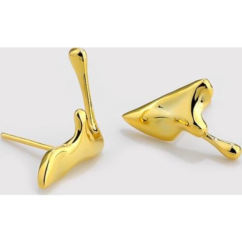 Asymmetry Earrings REAL. Authentic 925 Sterling silver Glossy Irregular Molten Waterdrop ear Stud earrings Jewelry C-F21053101