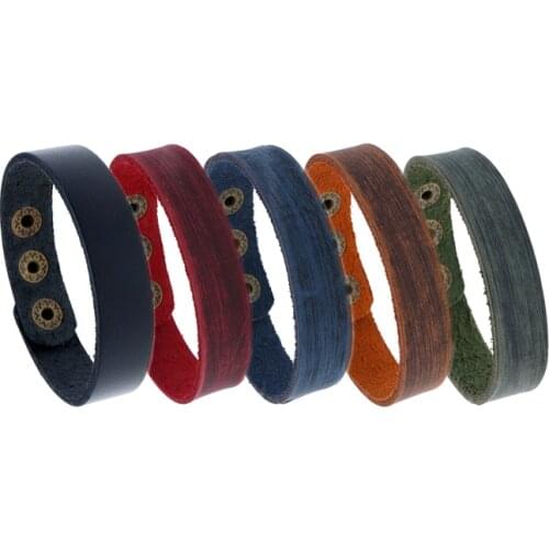 Fashion Cuff Bracelet Men Women Jewelry Five Color Pick Simple Vinatge Genuine Leather Rope Chain Jewelry Male Female Bangle