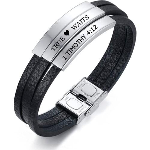 Custom Men Warp Leather Bracelet Three-layer Wristband Personalized Coordinate Scripture Male Gifts