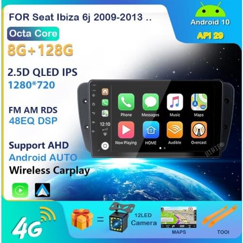 Carplay Android 10.0 AI Voice Control Car Radio Multimidia Video Player GPS For Seat Ibiza 6j 2009-2013 Navigation no 2din dvd