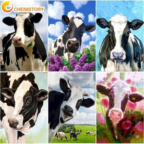 CHENISTORY Cow Oil Painting By Numbers Animal Diy Acrylic Paint Handpainted Pictures Coloring Home Decor Landscape Wall Art Gift