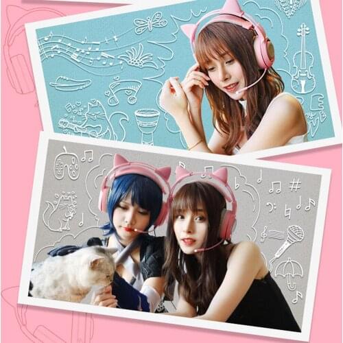 Kids Pink Cat Headphone USB Plug Wired Detachable Gaming Headset Noise Canceling Head Mounted Gift Adjustable For SOMIC G951s