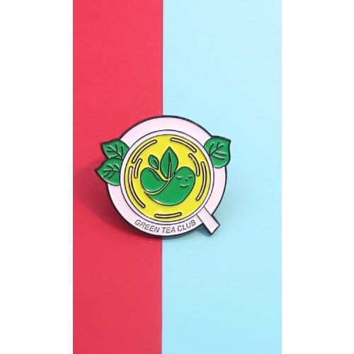 Smiling face green tea Club Enamel Brooch Yellow green jewelry Badge Backpack jackets custom Badges
