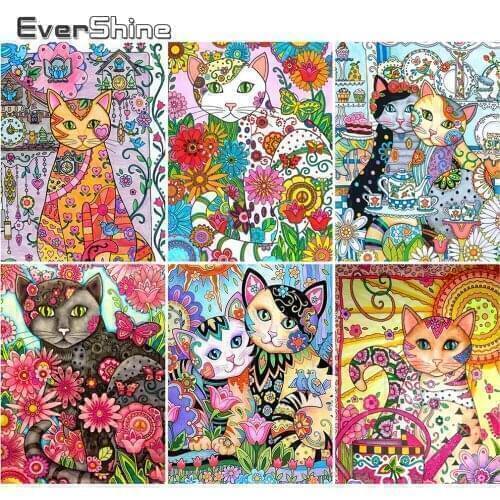 EverShine DIY Diamond Mosaic Animal Picture Of Rhinestones Diamond Painting Cat Cross Stitch Embroidery New Arrival Home Decor