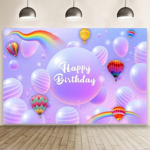 Rainbow Purple Hot Air Balloon Background Portrait Photography Birthday Party Photozone Photo Backdrops Photocall Studio