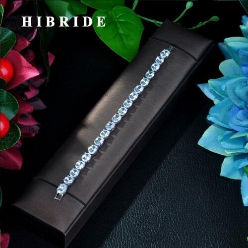 HIBRIDE JEWELRY Fashion AAA Cubic Zircon Round Shape Wedding Bracelets &Bangles, White Gold Color Bracelets For Women Gift B-18