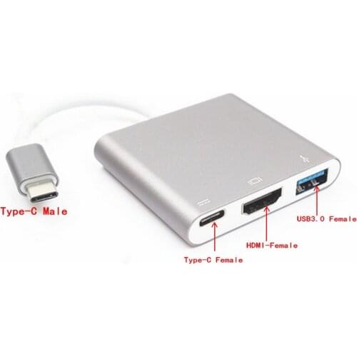 40PCS HDMI Video Converter Cable USB3.1 Type-C Male To HDMI+USB3.0+Type-c Female 3 in 1 Aluminum Cord For 12"Apple Macbook Air