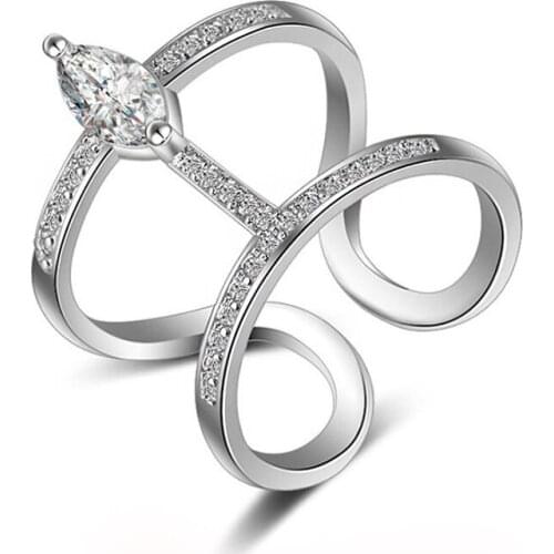 Water Drop Zirconia Ring Double Layers Crystal Rose Gold Opened Finger Rings Gashion Wedding Party Jewelry Gift for Women