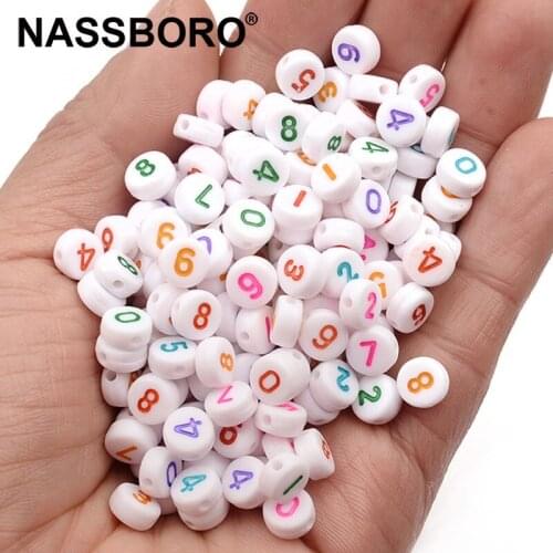 100Pcs Round White Acrylic Colorful Digital Beads for Jewelry Making Kid Diy Material Loose Spacer 4*7mm Wholesale