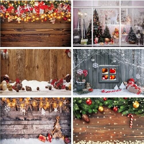 Laeacco Christmas Photocall Wooden Board Pine Trees Snow Winter Photography Backdrops Family Portrait Backgrounds Photozone Prop