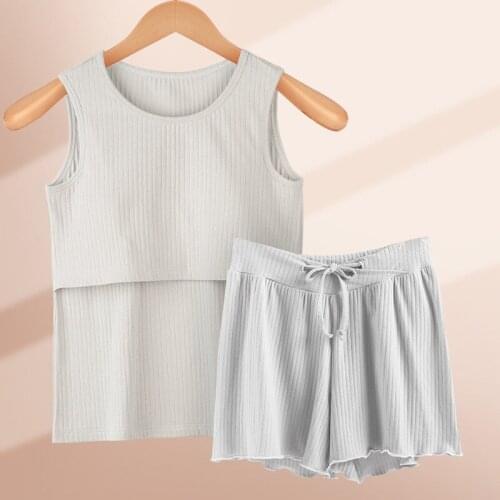 Lactation Period Cotton 2PCS Sleepwear Pregnant Women Summer New Pajamas Set Breastfeeding Home Wear Gravida Nightwear M-XXL