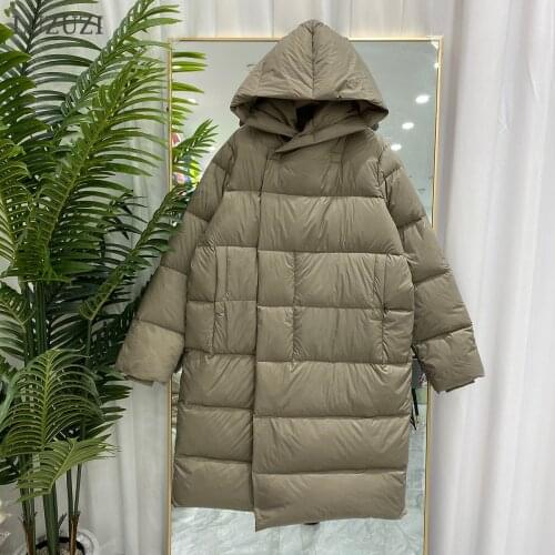 LUZUZI 2021 Winter New Hooded 90% White Duck Down Jacket Female Long Loose Thick Warm Korean Woman Down Parkas Puffer Coat