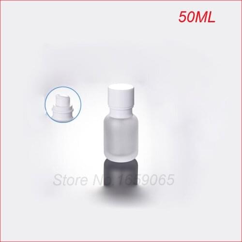 50G frosted glass Lotion pump bottle white Lid Packaging glass bottle empty makeup water cosmetic container Refillable Bottles