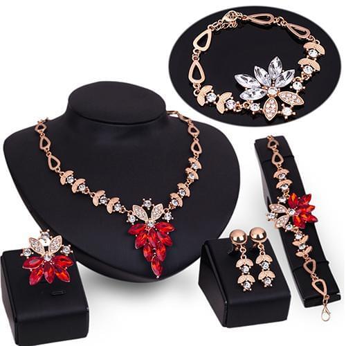 Fashion women wedding bracelet necklace jewelry set clear crystal statement ring earrings bracelet necklace jewelry bracelet