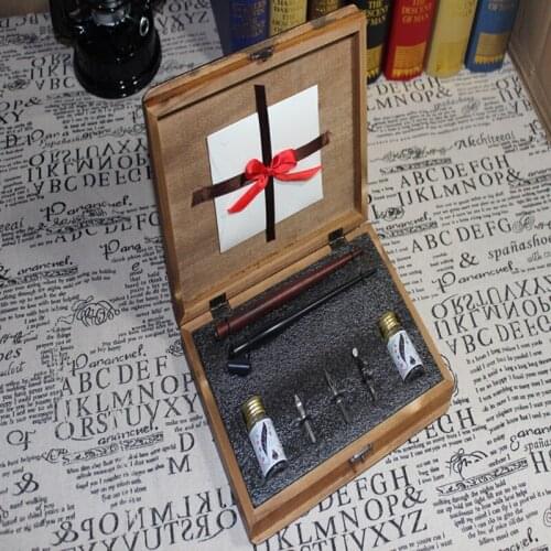 Hot Sale English Copperplate Script Dip Pen Set Oblique Calligraphy Pen Set 2 Pens with Wooden Box 2 Nibs 2 Inks
