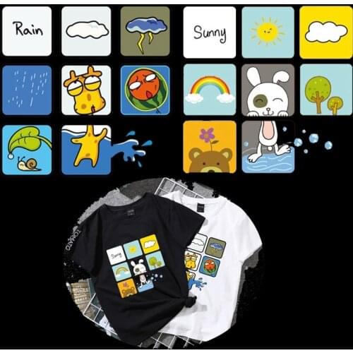 Fashion Weather Iron On Transfer Rainbow Rabbit Sun Flower Patch Heat Press Patches for Clothes T-shirt Stickes DIY Appliques