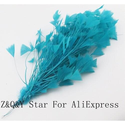 Natural turkey tearing flat wool dyed lake green made into 30-35CM wire flower DIY craft performance costume feather