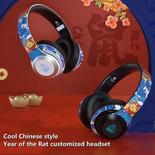 New Chinese style wireless bluetooth graffiti headset with mic LED colorful lighting fashion sports music headset