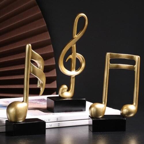 80% New Arrival 2021 3Pcs Golden Musical Note Figurine Handicraft Piano Ornament Living Room Decor