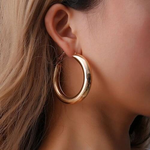 New Gold Color Circle Creole Earrings Stainless Steel Big Round Wives Hoop Earrings Gifts for Women OL Styles